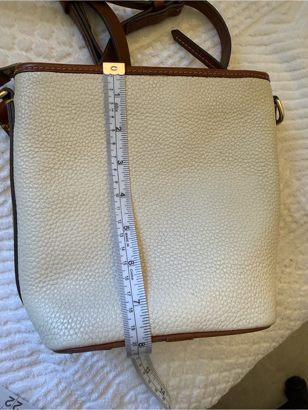 Dooney & Bourke Cream Pebbled Crossbody with Brown Trim - Picture 10 of 13